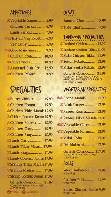 Ganesh Express Menu