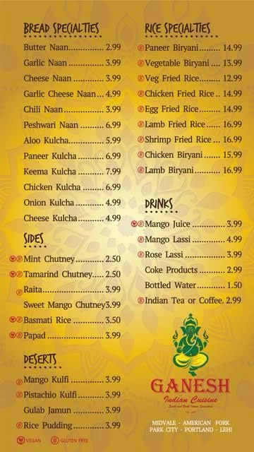 Ganesh Express Menu