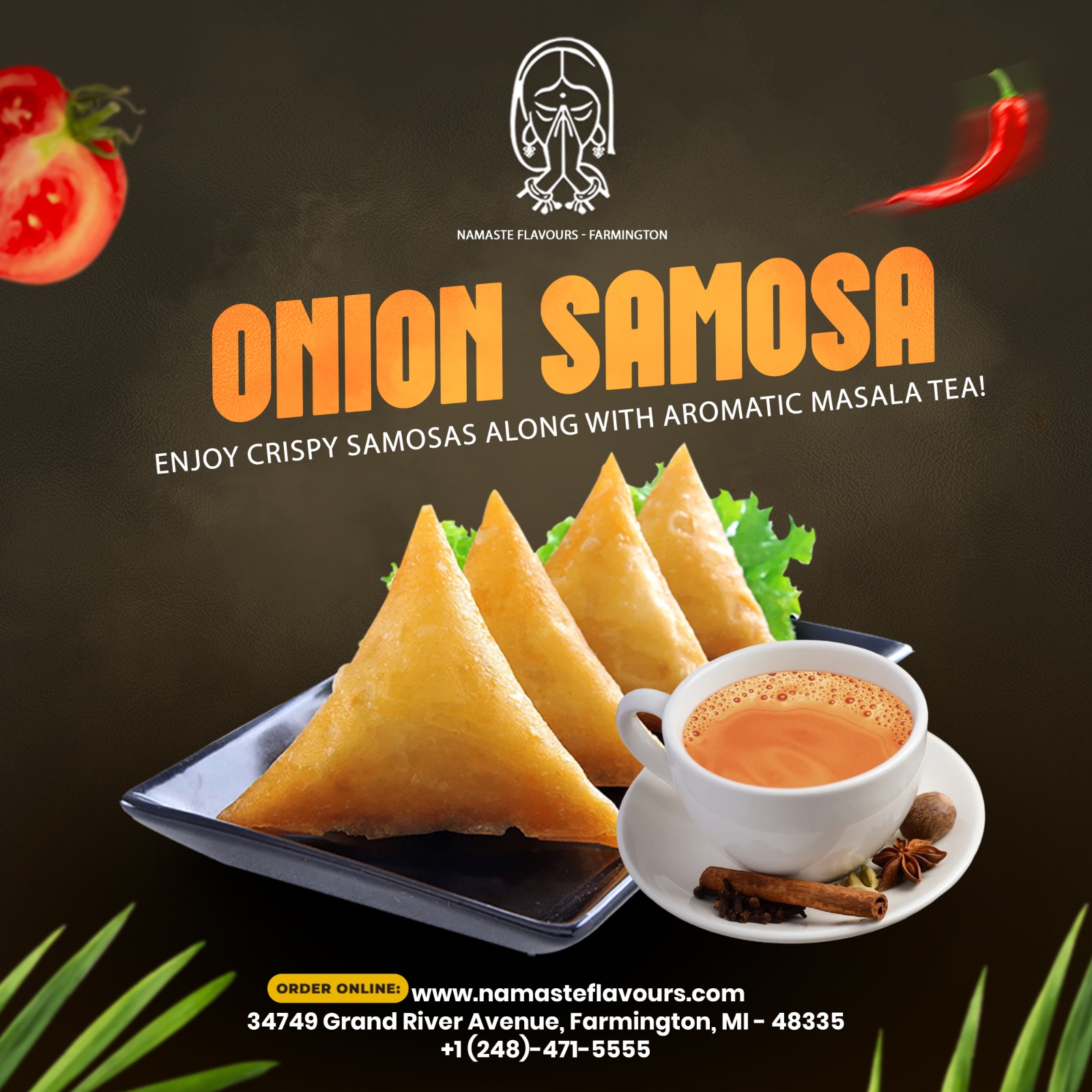 Enjoy Onion Samosas paired perfectly with aromatic Masala Tea! 
