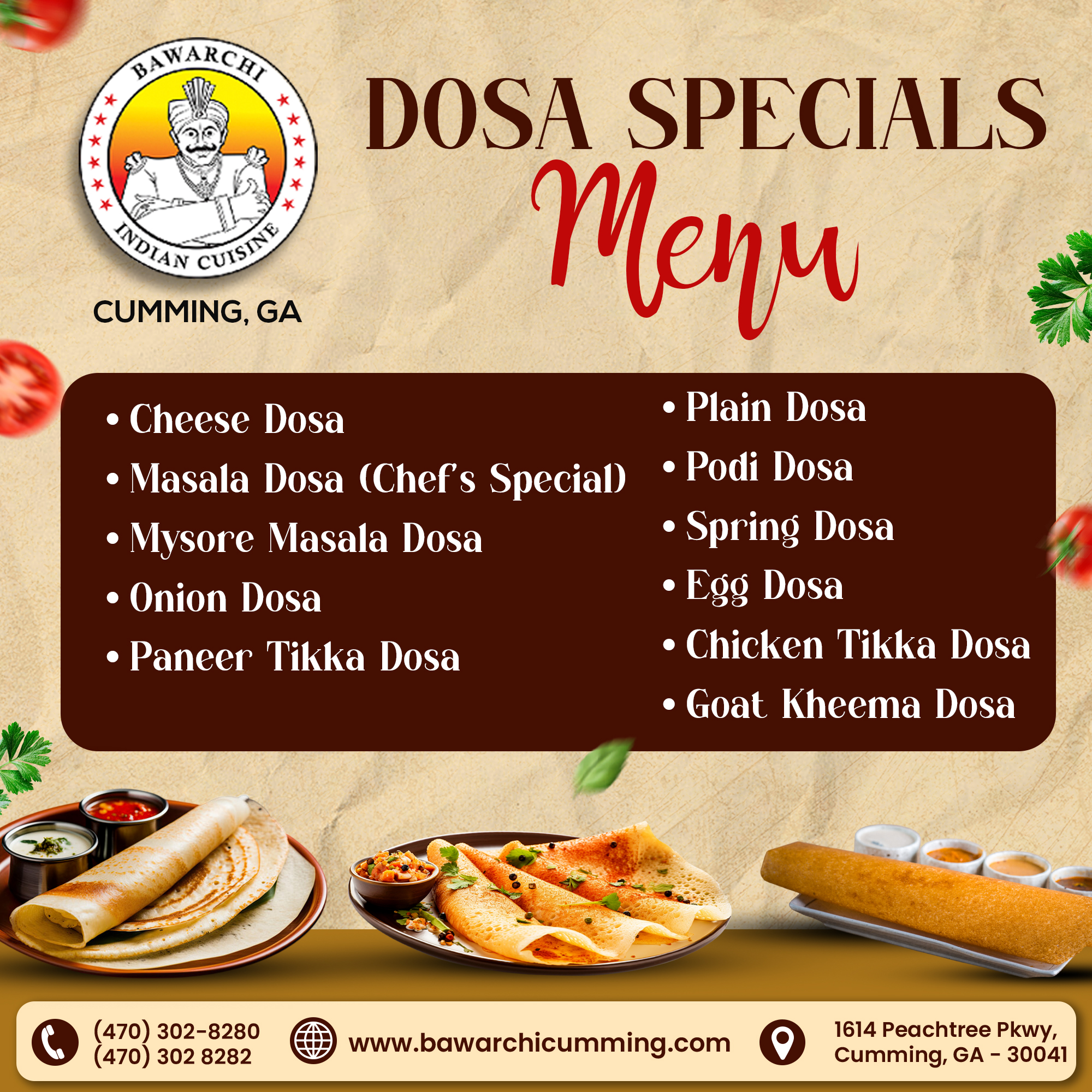 Dosa Menu Specials 