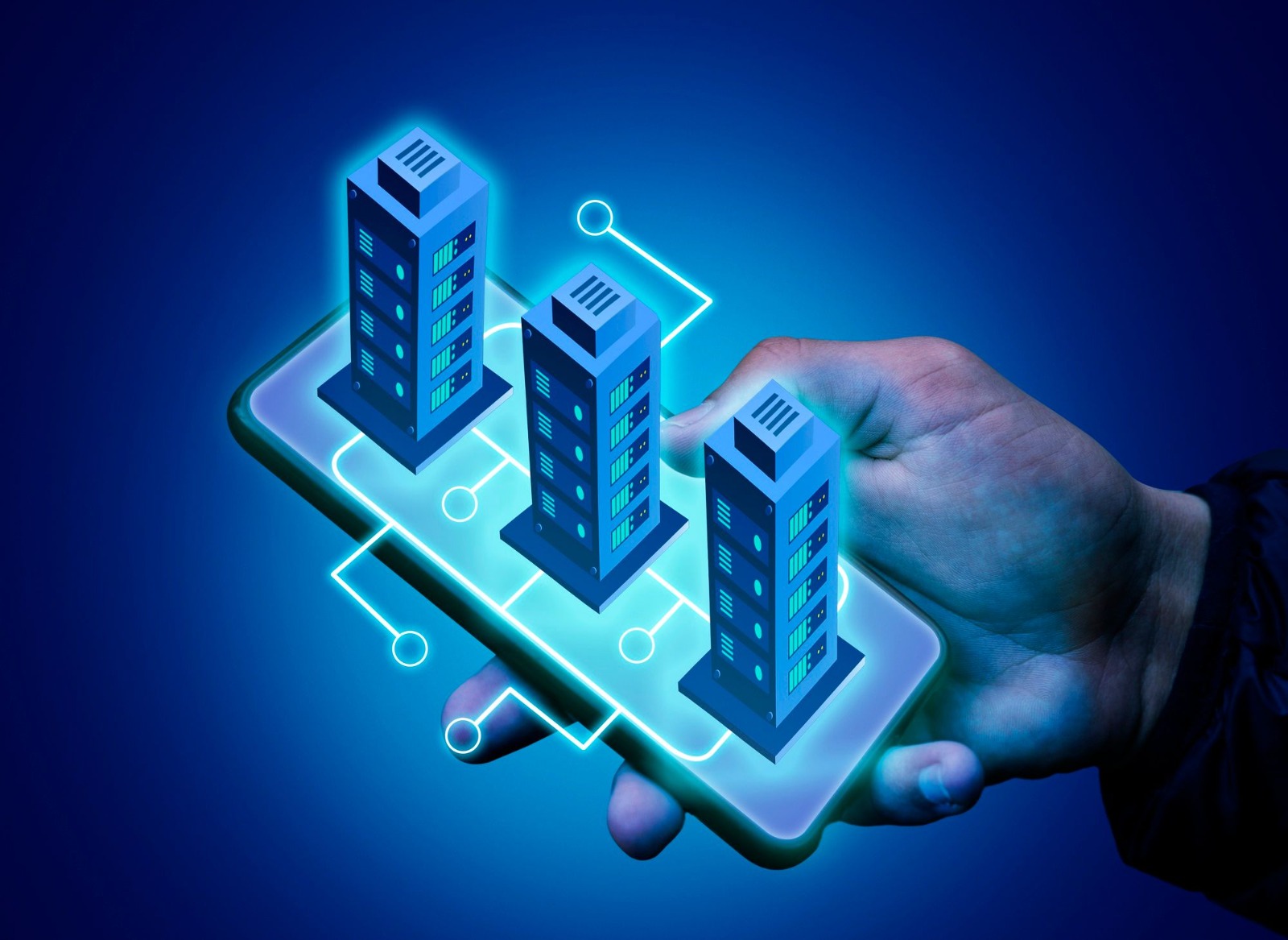 Illustration of buildings connected through technology